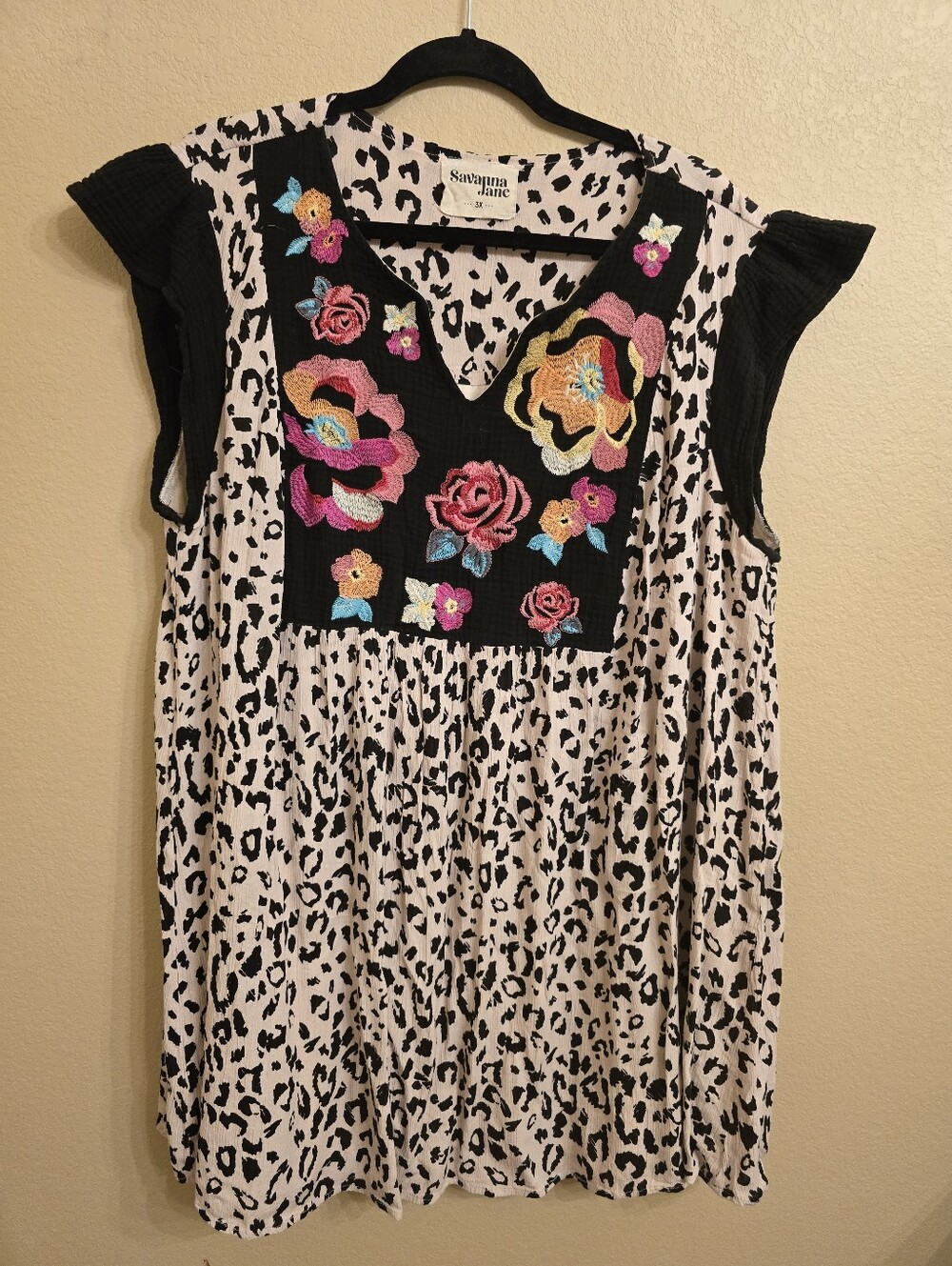 Savanna Jane Embroidered Leopard Boho Tunic Dress 3X Plus Size Boutique”